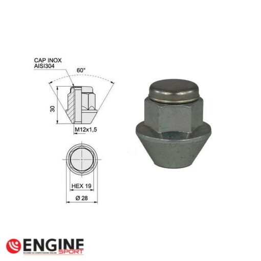 Dado chiuso con cap in inox M12x1.5 - Zincato bianco - immagine 2