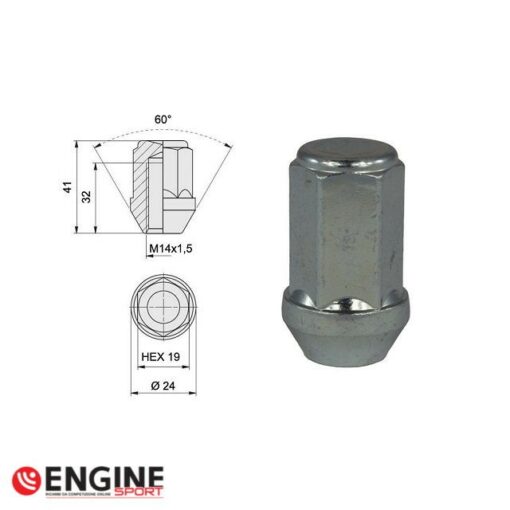 Dado chiuso in acciaio M14x1.5, lungh. 41 mm - Zincato bianco - immagine 2