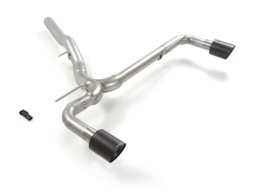 Tubo posteriore Gr. N inox sdoppiato con terminali rotondi 2 / 100 mm Carbon Shot
 Esclude valvola OEM. L'attuatore della valvola originale va scollegato dallo scarico con l'innesto dell’emulatore in dotazione.
 Linea maggiorata diametro 76 mm 